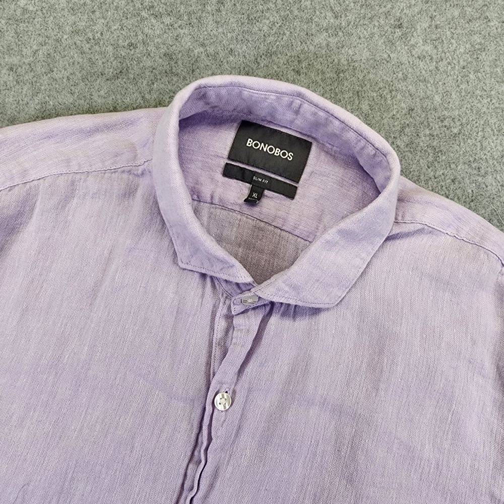 Bonobos Mens XL Long Sleeve‎ Shirt Linen Cotton Blend Button Up Lilac Lavender